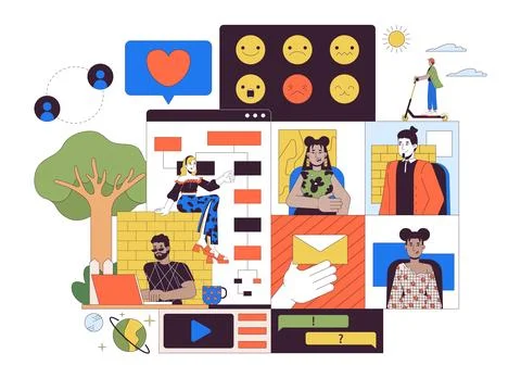 Computer software developers 2D linear illustration concept イラスト素材