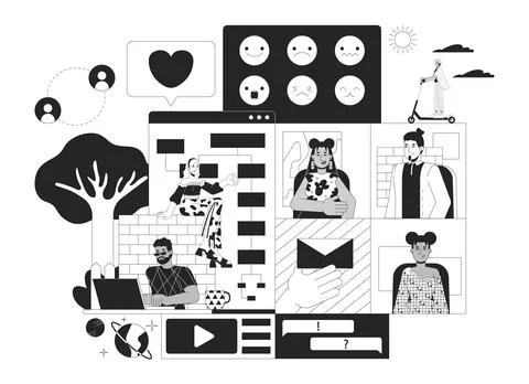 Computer software developers black and white 2D illustration concept Illustrazione stock