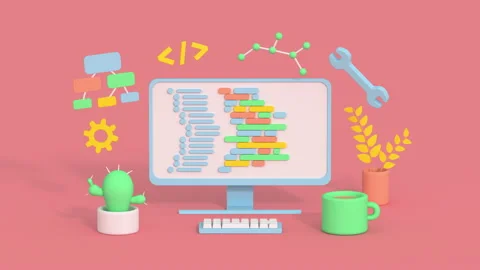 Computer software development concept 3D render animation Stock Footage 219854316