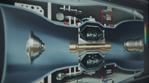 Computer software displaying the inside design of the industrial gas turbine Stock Footage 279817920