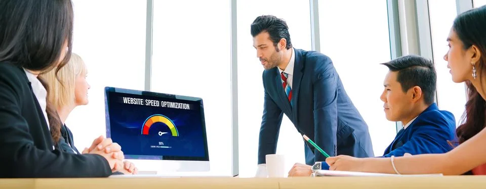 Computer software evaluating website loading speed snugly. Stock Photos