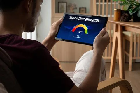 Computer software evaluating website loading speed snugly. 스톡 사진