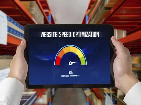Computer software evaluating website loading speed snugly. Stockfoto's