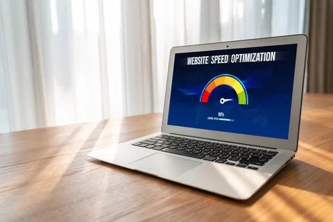 Computer software evaluating website loading speed snugly. Stock Photos