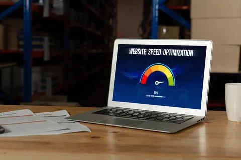 Computer software evaluating website loading speed snugly. Stock Photos
