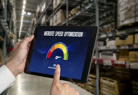 Computer software evaluating website loading speed snugly. Stock Photos