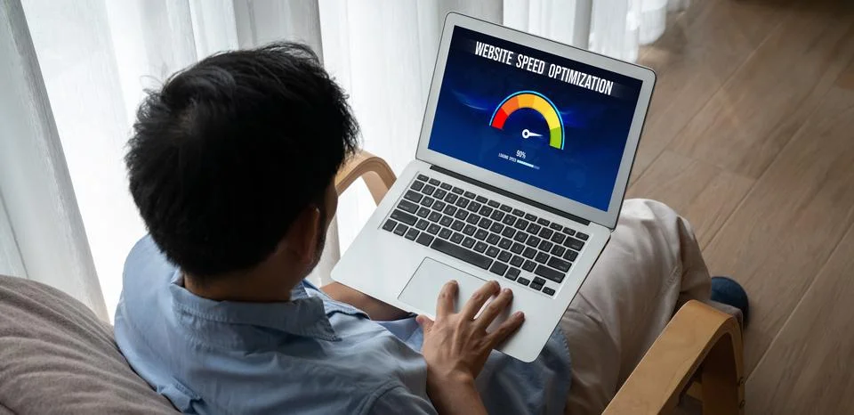 Computer software evaluating website loading speed snugly. Stock Photos