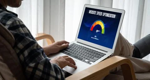 Computer software evaluating website loading speed snugly. Stock Photos