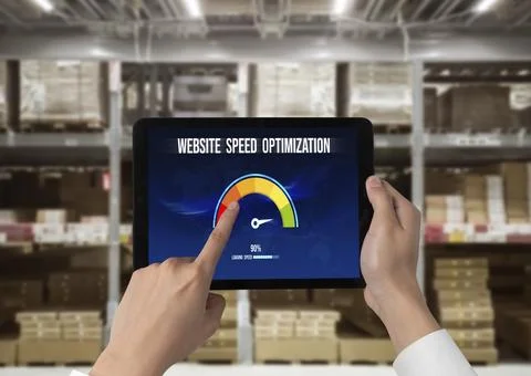 Computer software evaluating website loading speed snugly. 스톡 사진
