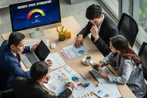 Computer software evaluating website loading speed snugly. Stock Photos