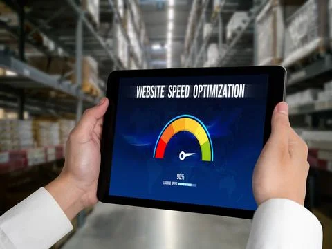Computer software evaluating website loading speed snugly. 스톡 사진