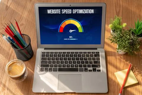 Computer software evaluating website loading speed snugly. 스톡 사진
