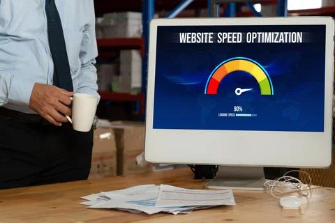 Computer software evaluating website loading speed snugly. Stock Photos