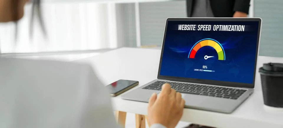 Computer software evaluating website loading speed snugly. Stock Photos