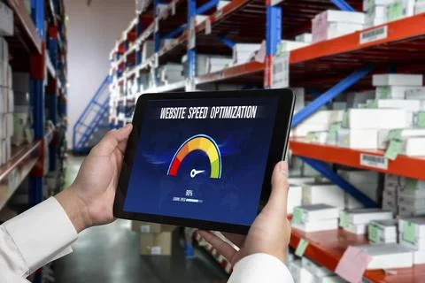 Computer software evaluating website loading speed snugly. Stock Photos