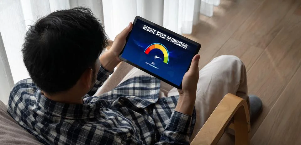 Computer software evaluating website loading speed snugly. Stock Photos