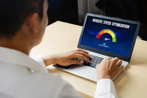 Computer software evaluating website loading speed snugly. Stock Photos
