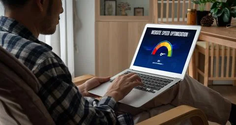 Computer software evaluating website loading speed snugly. 스톡 사진