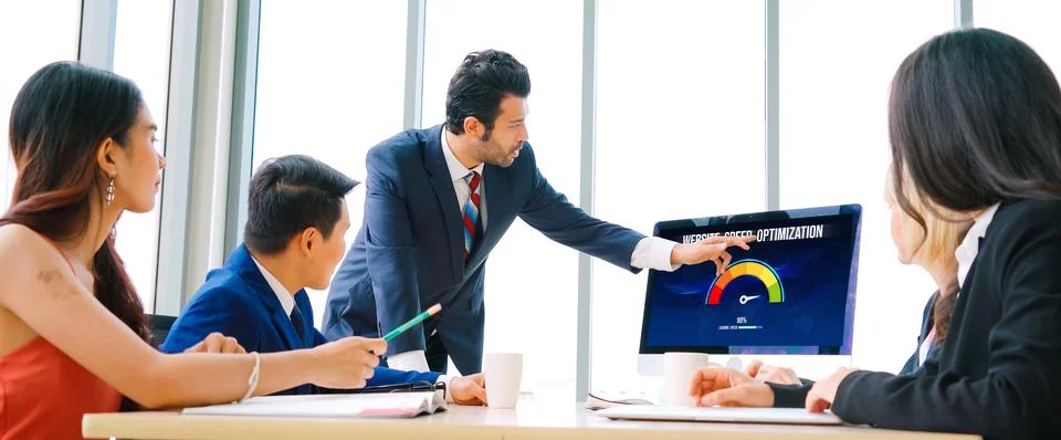 Computer software evaluating website loading speed snugly. Stock Photos