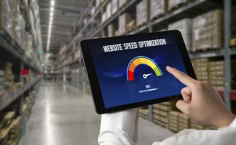 Computer software evaluating website loading speed snugly. Stock Photos