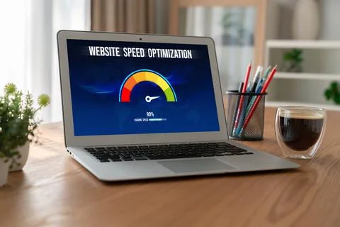Computer software evaluating website loading speed snugly. Stock Photos
