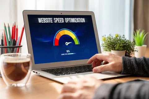 Computer software evaluating website loading speed snugly. Stock Photos