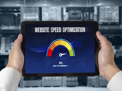 Computer software evaluating website loading speed snugly. Stock Photos