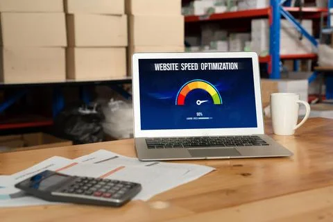 Computer software evaluating website loading speed snugly. Stock Photos