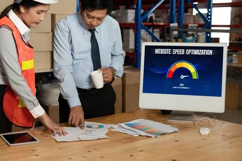 Computer software evaluating website loading speed snugly. Stock Photos