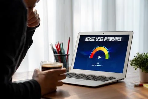 Computer software evaluating website loading speed snugly. 스톡 사진