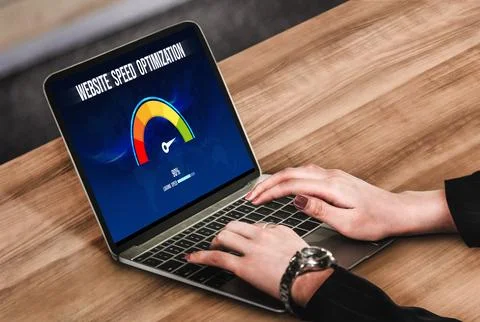 Computer software evaluating website loading speed snugly. Stock Photos