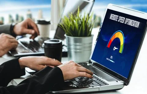 Computer software evaluating website loading speed snugly. Stock Photos