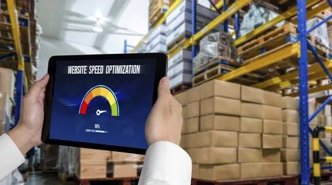 Computer software evaluating website loading speed snugly. Stock Photos