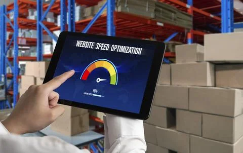 Computer software evaluating website loading speed snugly. Stock Photos