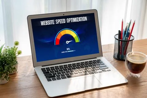 Computer software evaluating website loading speed snugly. Stock Photos