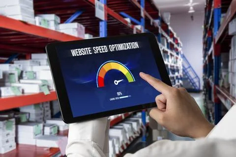 Computer software evaluating website loading speed snugly. 스톡 사진