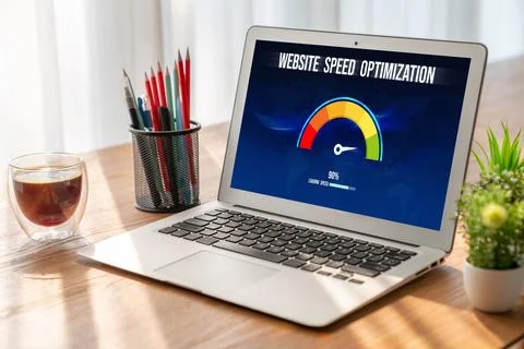 Computer software evaluating website loading speed snugly. Stock Photos