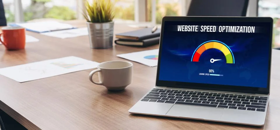 Computer software evaluating website loading speed snugly. Stock Photos