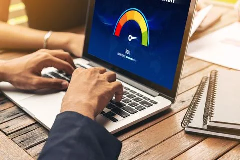 Computer software evaluating website loading speed snugly. Stock Photos