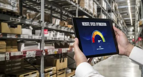 Computer software evaluating website loading speed snugly. Stock Photos