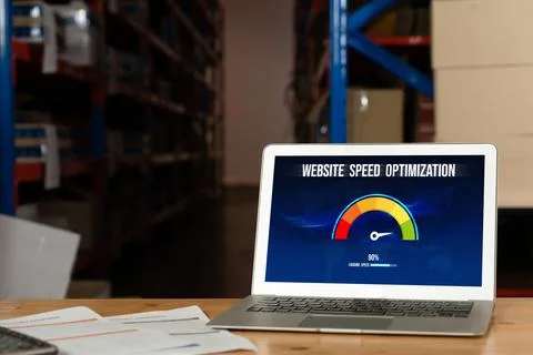 Computer software evaluating website loading speed snugly. Stock Photos