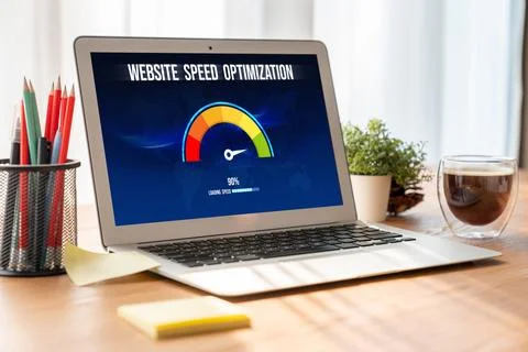 Computer software evaluating website loading speed snugly. 스톡 사진