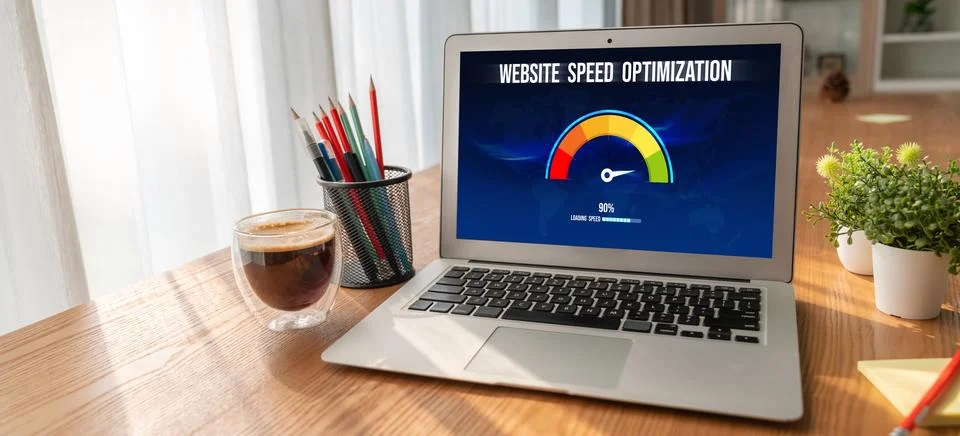 Computer software evaluating website loading speed snugly. Stock Photos
