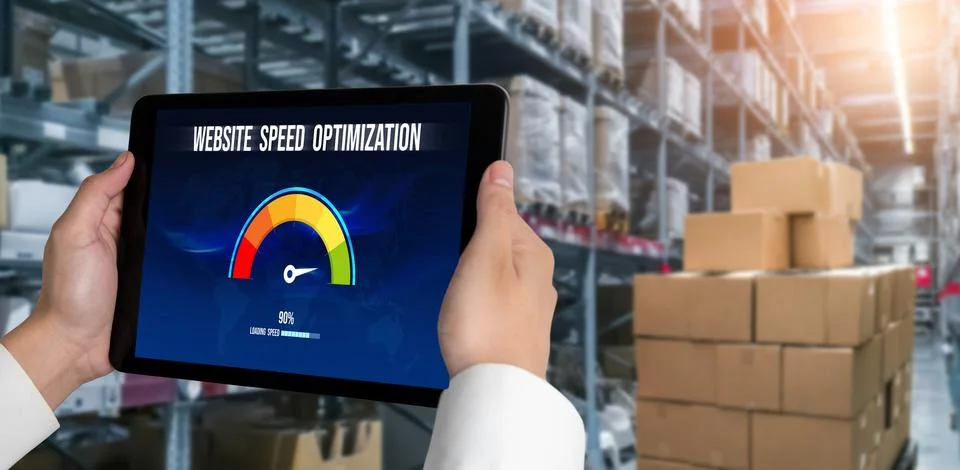 Computer software evaluating website loading speed snugly. 스톡 사진