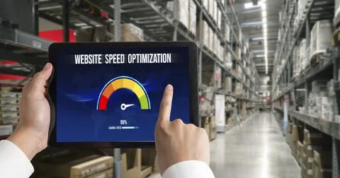 Computer software evaluating website loading speed snugly. Stock Photos