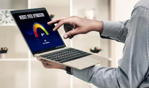 Computer software evaluating website loading speed snugly. Stock Photos