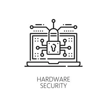 Computer software, hardware security line icon Stock Illustration