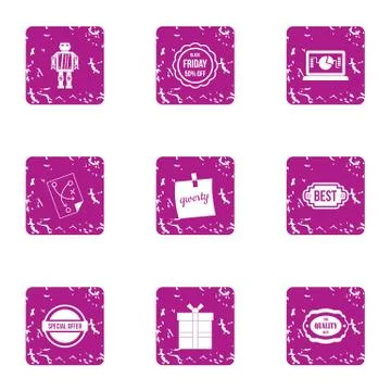 Computer software icons set, grunge style Illustrazione stock