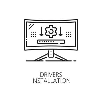 Computer software line icon of driver installation Stock Illustration