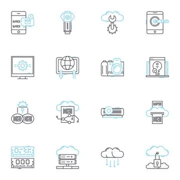 Computer software linear icons set. Programming, Coding, Debugging, Encryption Stock Illustration